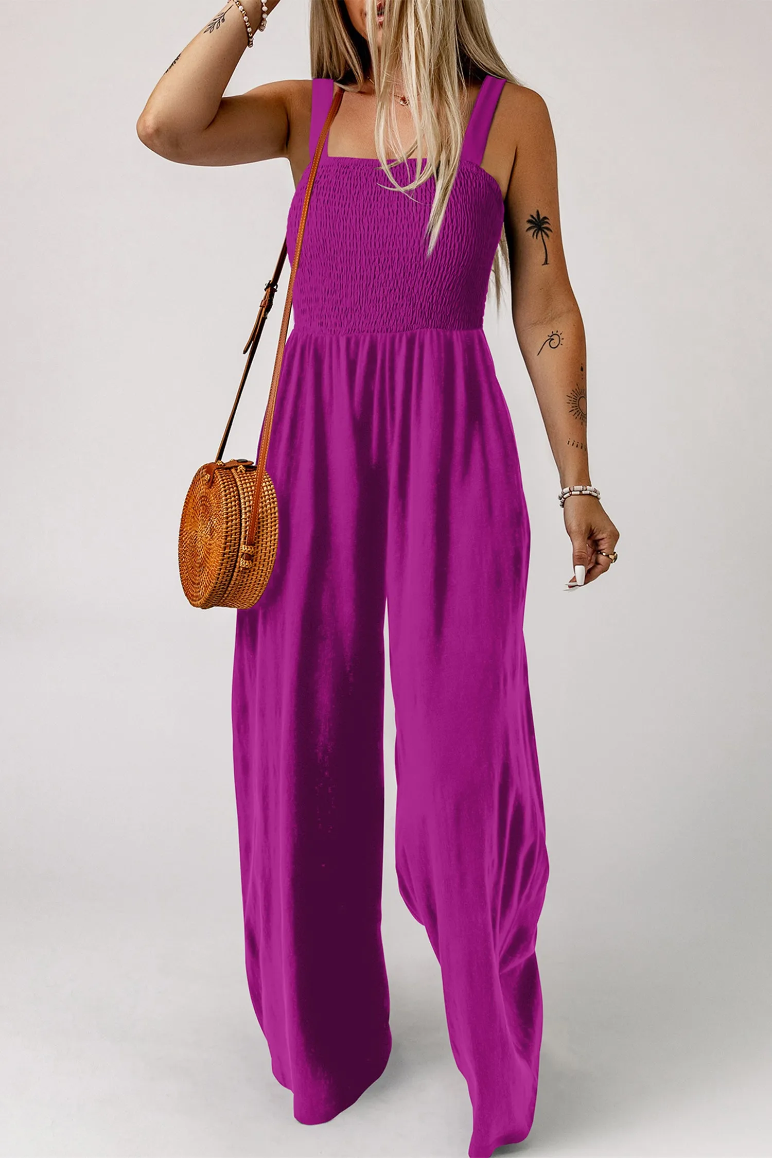 Smocked Square Neck Sleeveless Wide Leg Jumpsuit with Pockets sold by Beagle Boutique product image thumbnail 3