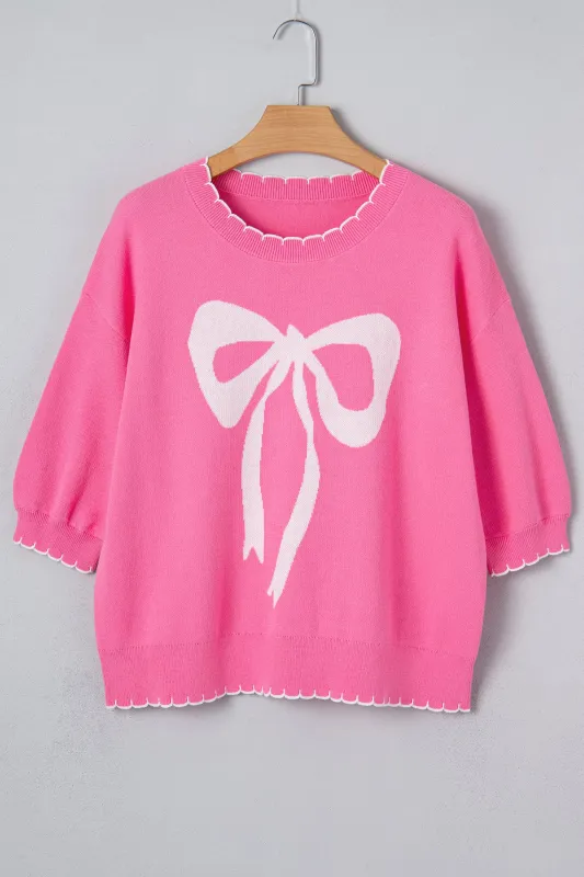 Ribbon Bow Print Contrast Stitch Drop Shoulder Sweater made by Beagle Boutique