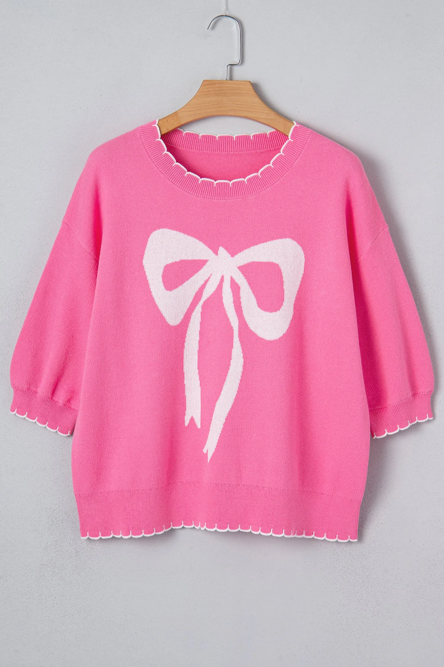 Ribbon Bow Print Contrast Stitch Drop Shoulder Sweater sold by Beagle Boutique