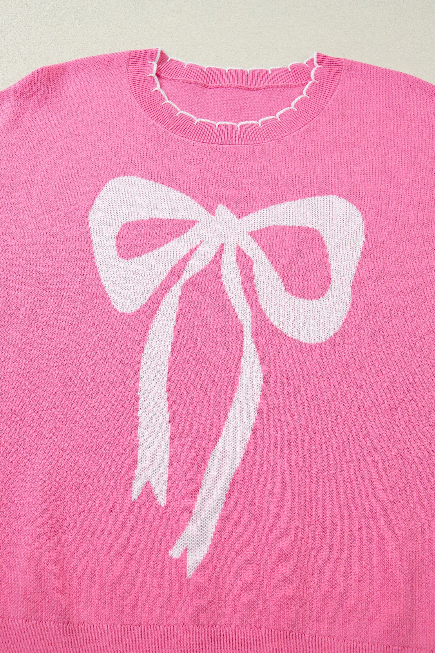 Ribbon Bow Print Contrast Stitch Drop Shoulder Sweater sold by Beagle Boutique product image thumbnail 4