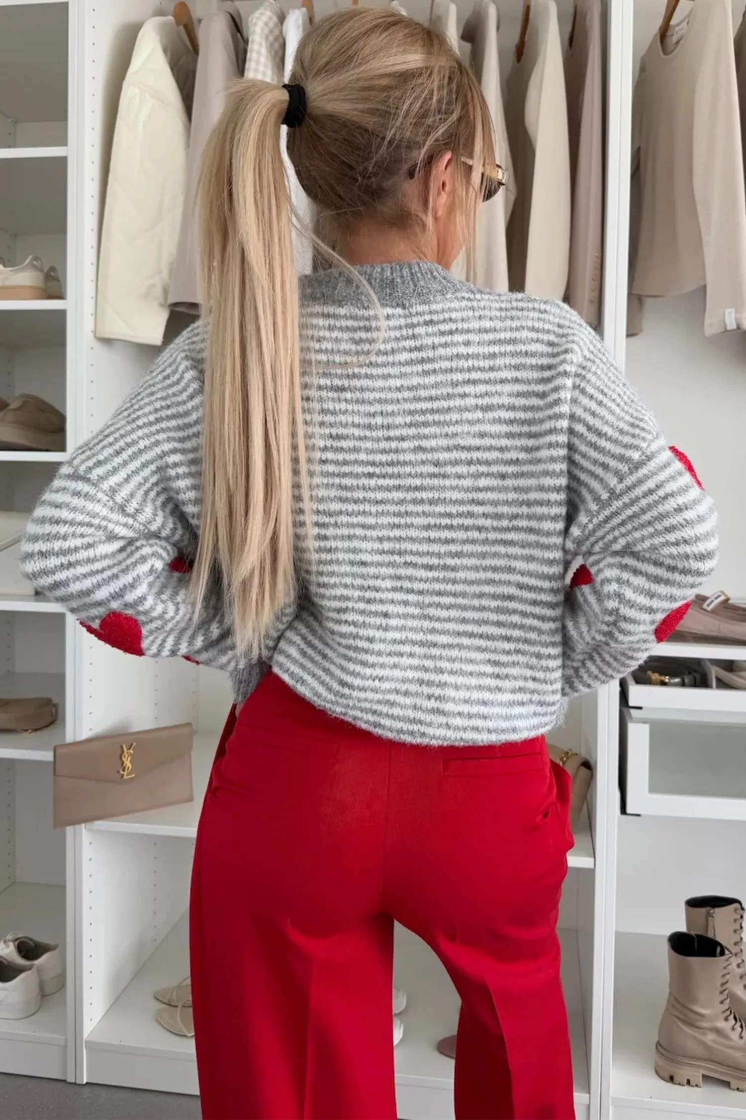 Stripe Contrast Heart Pattern Valentine Knit Sweater sold by Beagle Boutique product image thumbnail 2