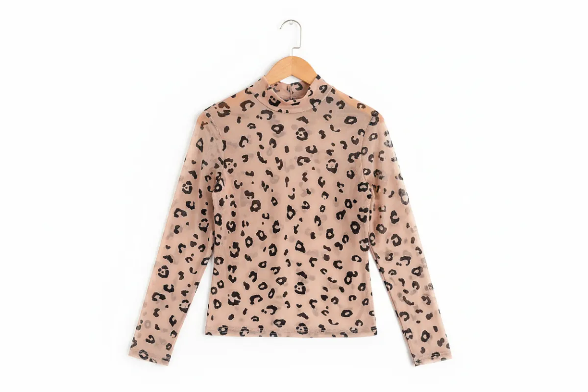 Khaki Mock Neck Sheer Mesh Leopard Long Sleeve Bodysuit made by Beagle Boutique