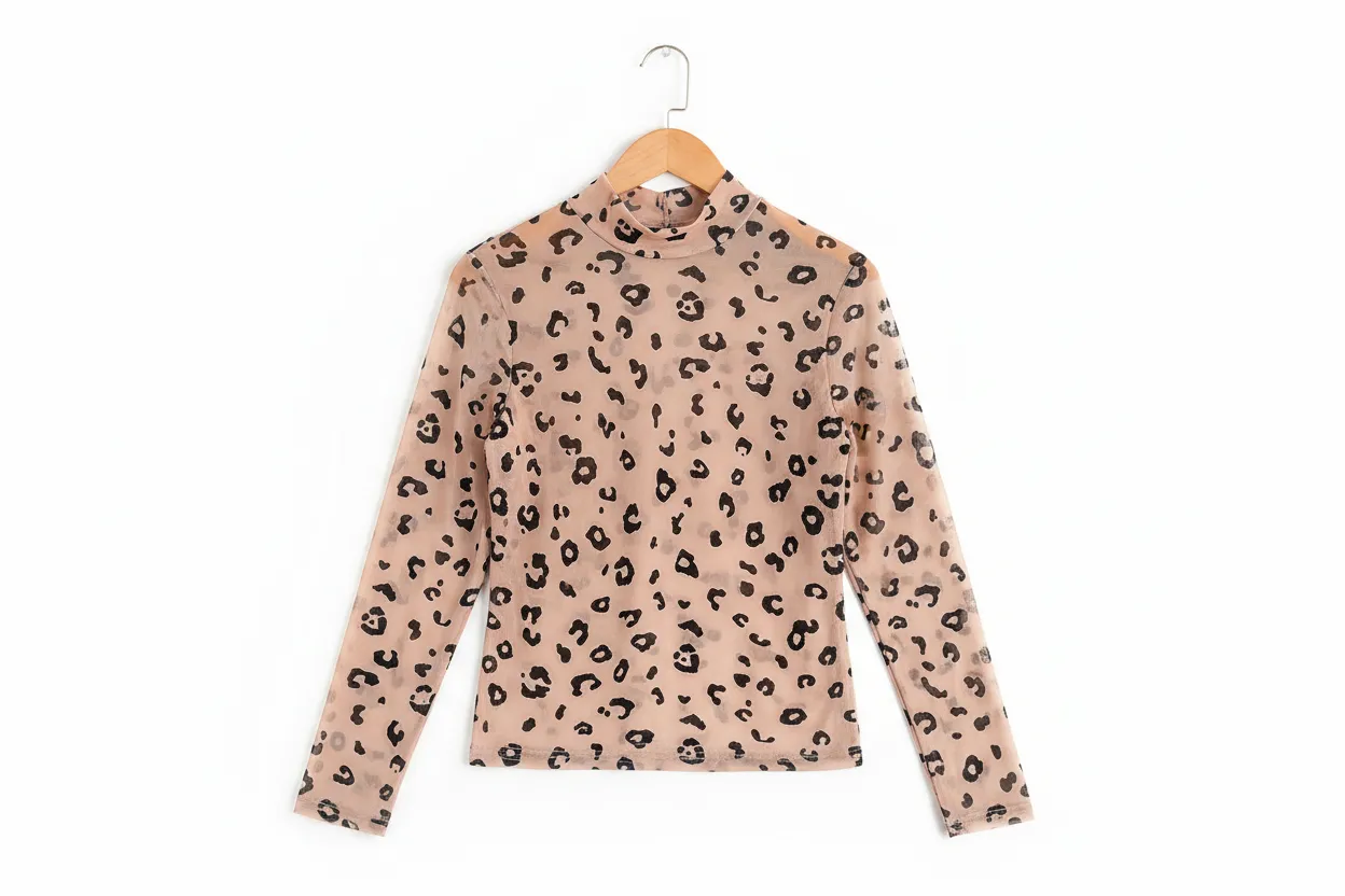 Khaki Mock Neck Sheer Mesh Leopard Long Sleeve Bodysuit sold by Beagle Boutique