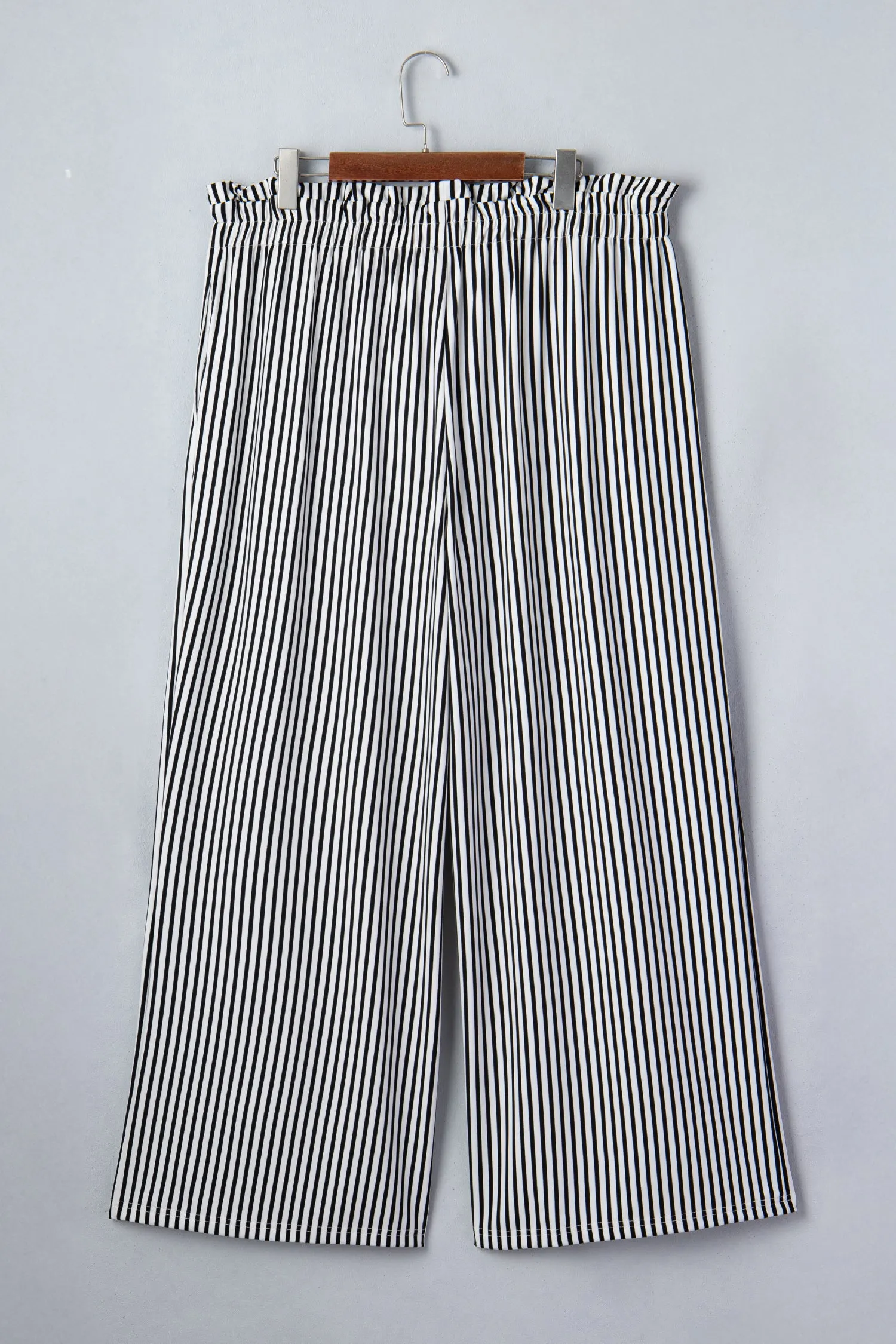 Plus Size Black Stripe Wide Leg Pants – Ruffle Bow Waist sold by Beagle Boutique product image thumbnail 3