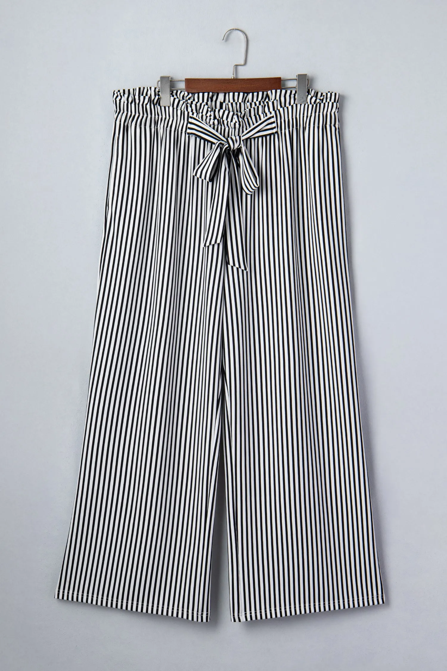 Plus Size Black Stripe Wide Leg Pants – Ruffle Bow Waist sold by Beagle Boutique product image thumbnail 2