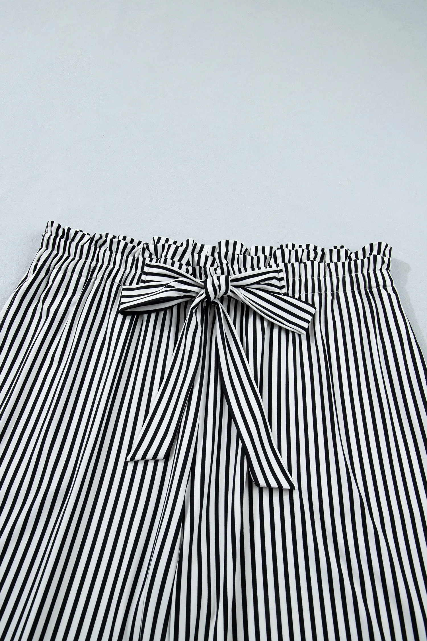 Plus Size Black Stripe Wide Leg Pants – Ruffle Bow Waist sold by Beagle Boutique product image thumbnail 4