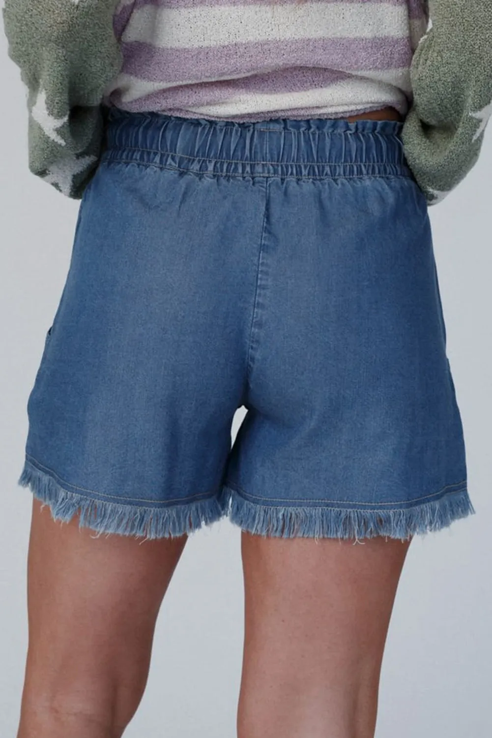 Raw Hem High Waist Denim Shorts – Drawstring & Pockets sold by Beagle Boutique product image thumbnail 2