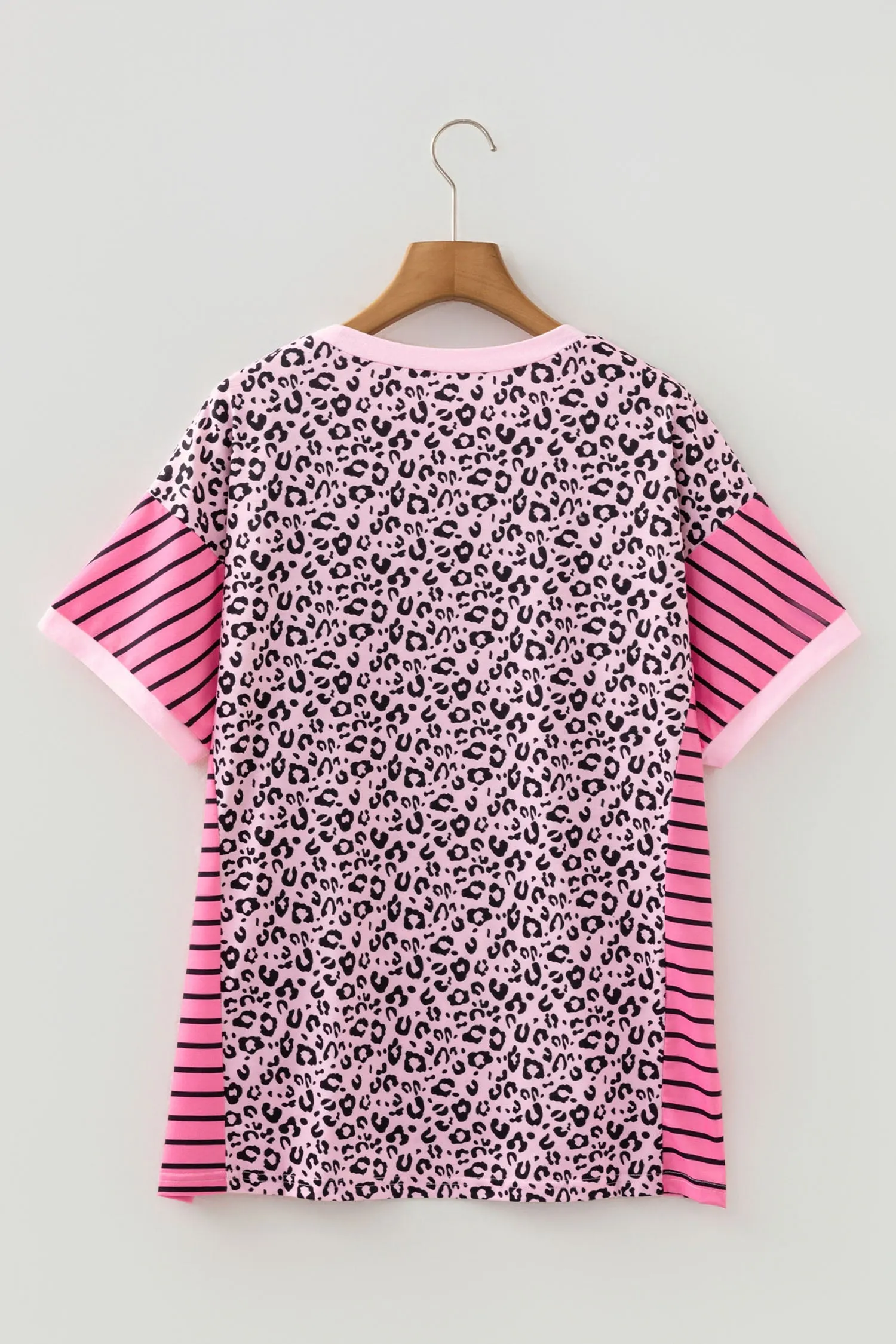 Plus Size Leopard Striped Contrast Patchwork Tee – Pink sold by Beagle Boutique product image thumbnail 2