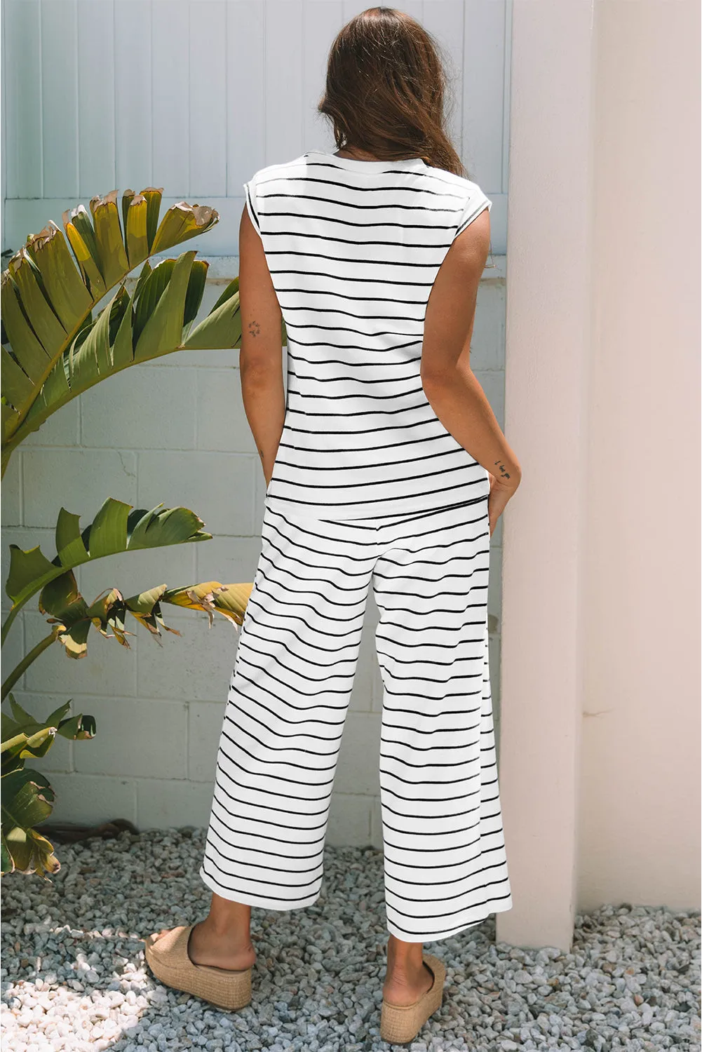Stripe Wide Leg Trousers Co-ord Set – Black & Rose sold by Beagle Boutique product image thumbnail 2