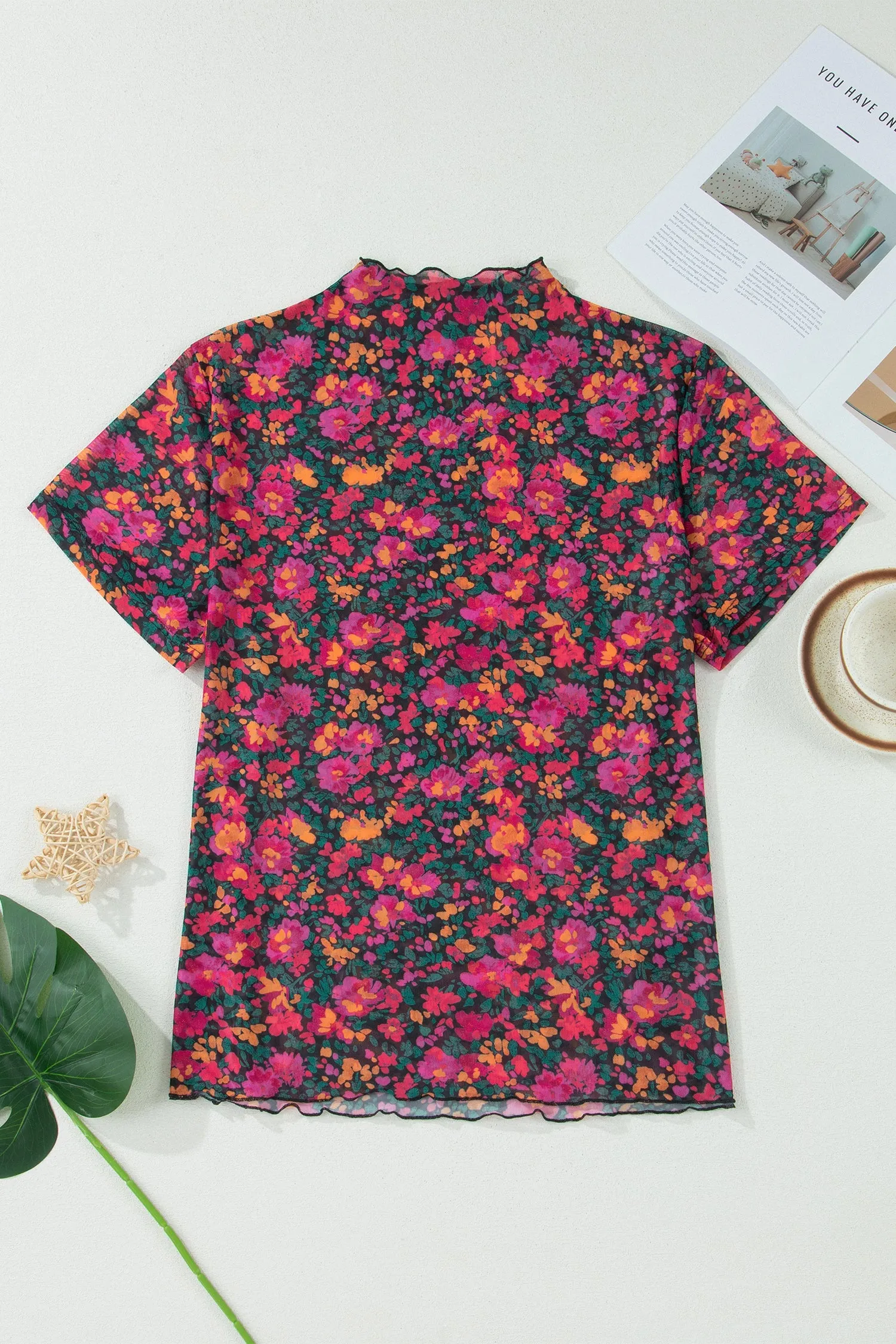 Plus Size Floral Print Sheer Mesh Short Sleeve Top – Rose sold by Beagle Boutique product image thumbnail 3