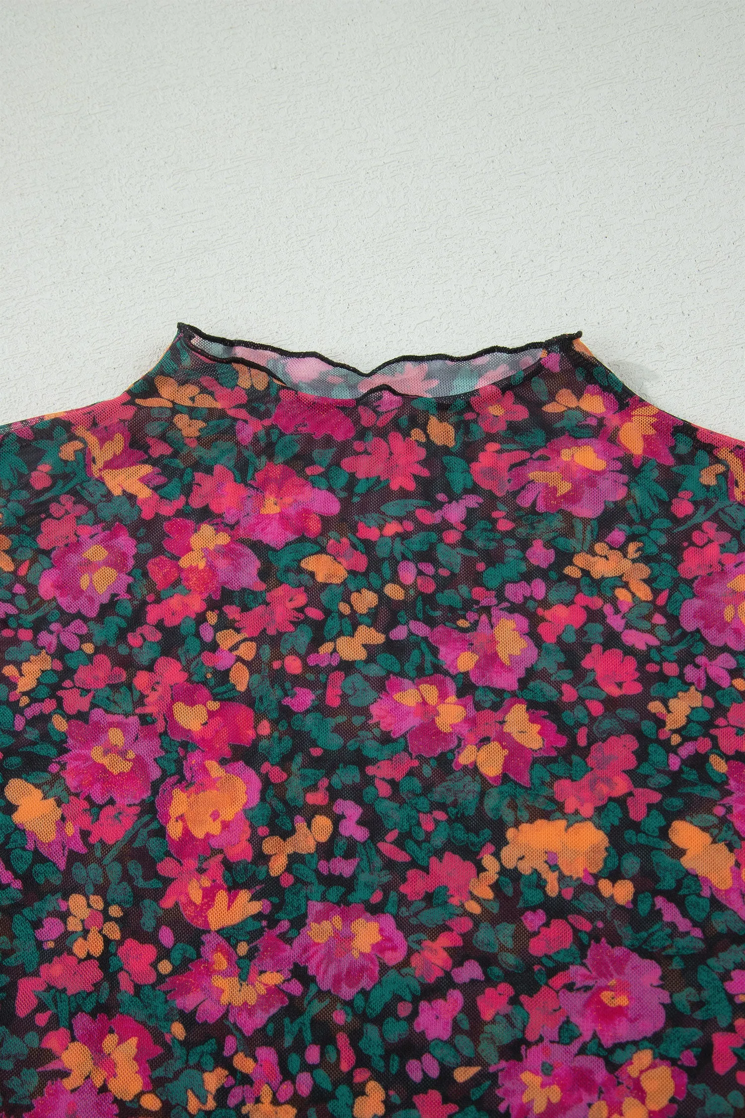 Plus Size Floral Print Sheer Mesh Short Sleeve Top – Rose sold by Beagle Boutique product image thumbnail 4