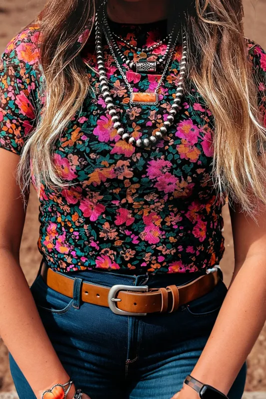 Plus Size Floral Print Sheer Mesh Short Sleeve Top – Rose made by eAura