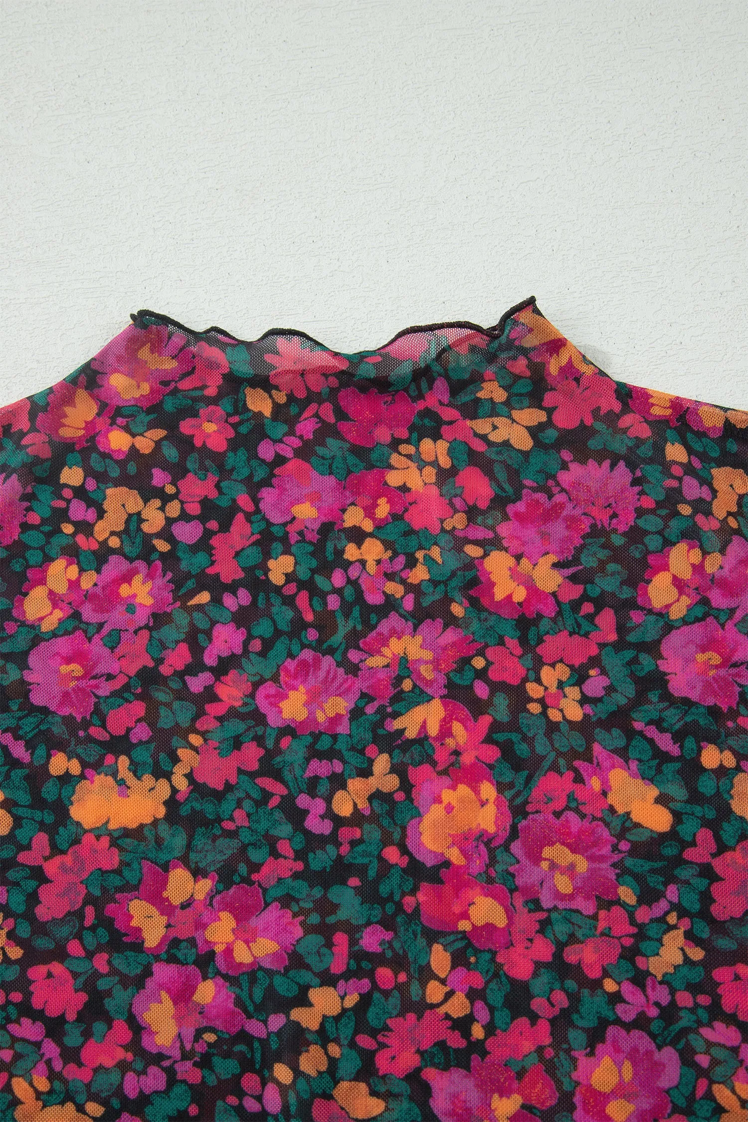 Plus Size Floral Print Sheer Mesh Short Sleeve Top – Rose sold by Beagle Boutique product image thumbnail 5