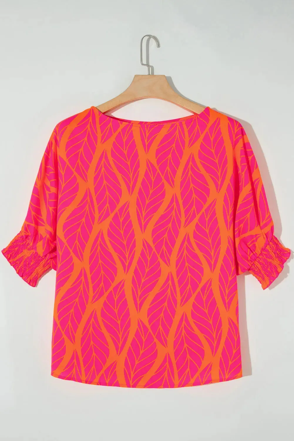 Plus Size Leafy Print Smocked Lantern Sleeve Blouse – Multicoloured sold by Beagle Boutique