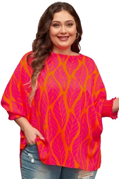 Plus Size Leafy Print Smocked Lantern Sleeve Blouse – Multicoloured sold by Beagle Boutique product image thumbnail 2