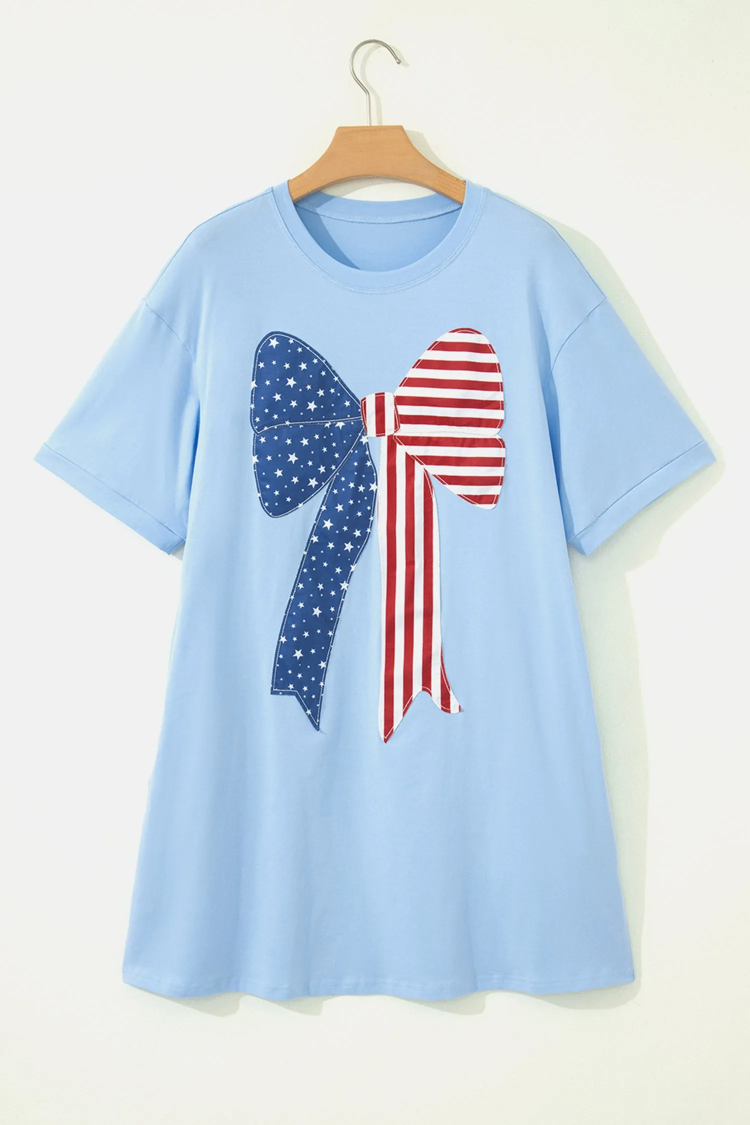 Big Bow Stitched T-Shirt Shift Mini Dress – Blue sold by Beagle Boutique product image thumbnail 5