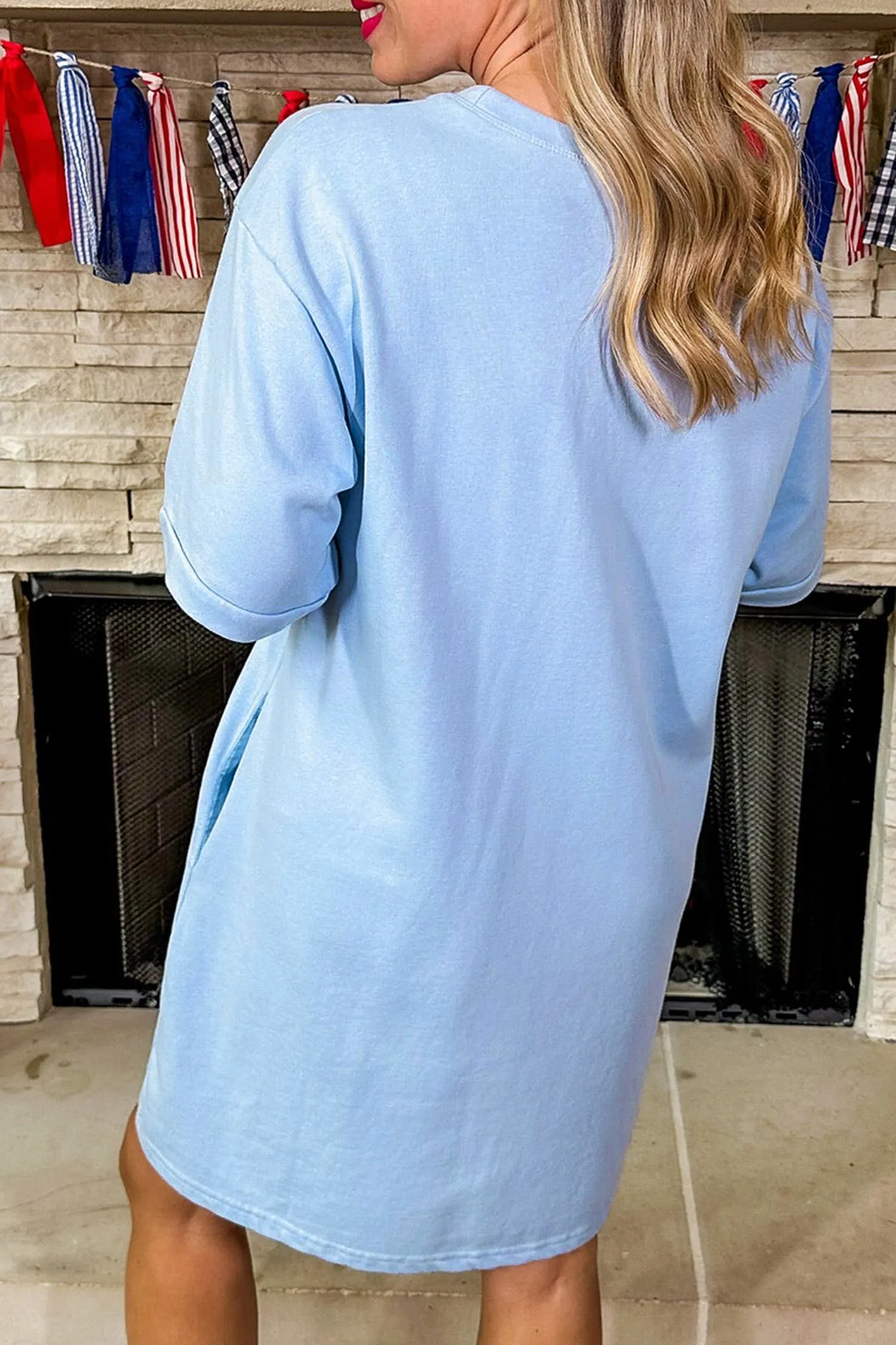 Big Bow Stitched T-Shirt Shift Mini Dress – Blue sold by Beagle Boutique product image thumbnail 2