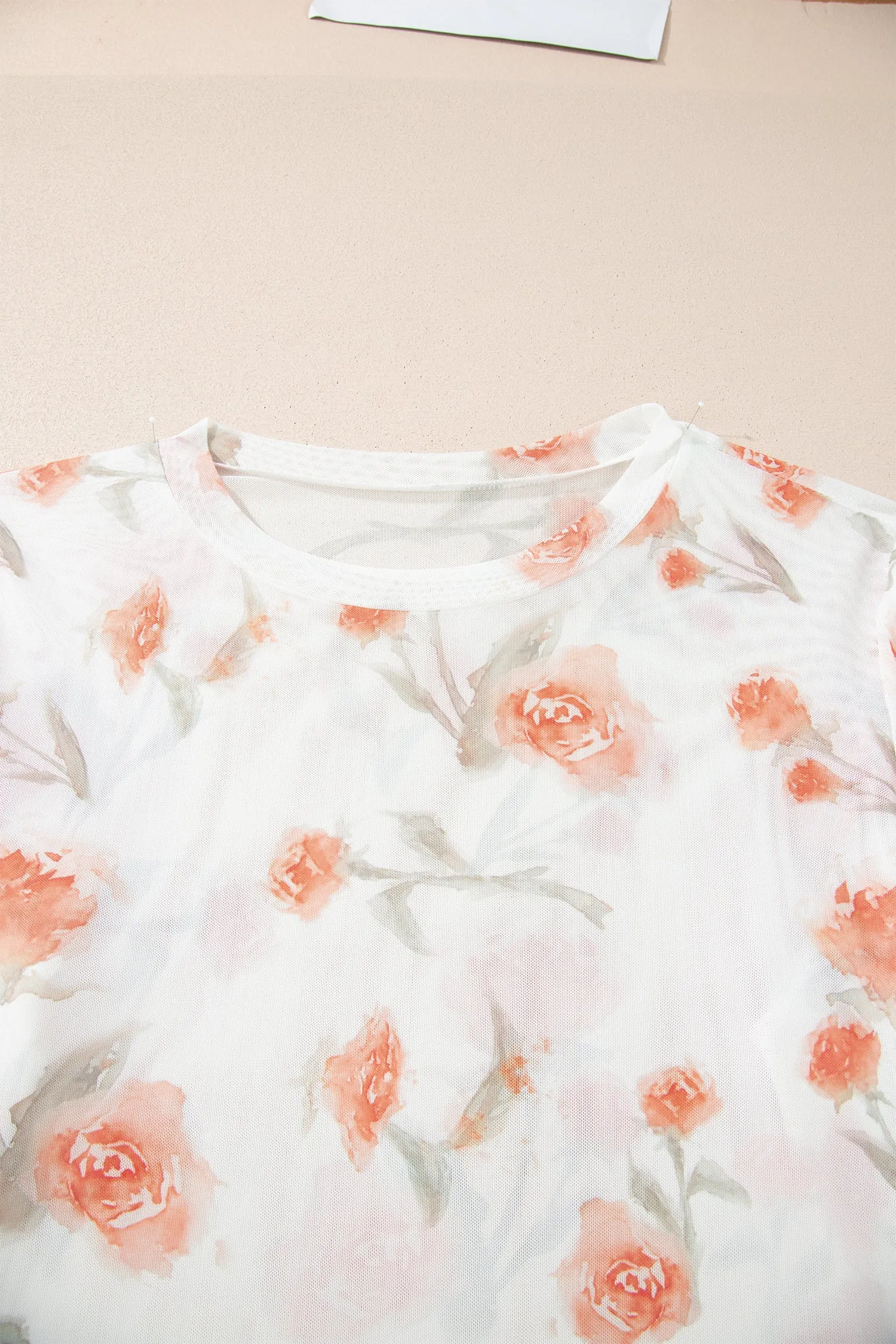 Plus Size Floral Print Sheer Mesh Long Sleeve Top – Red sold by Beagle Boutique product image thumbnail 4