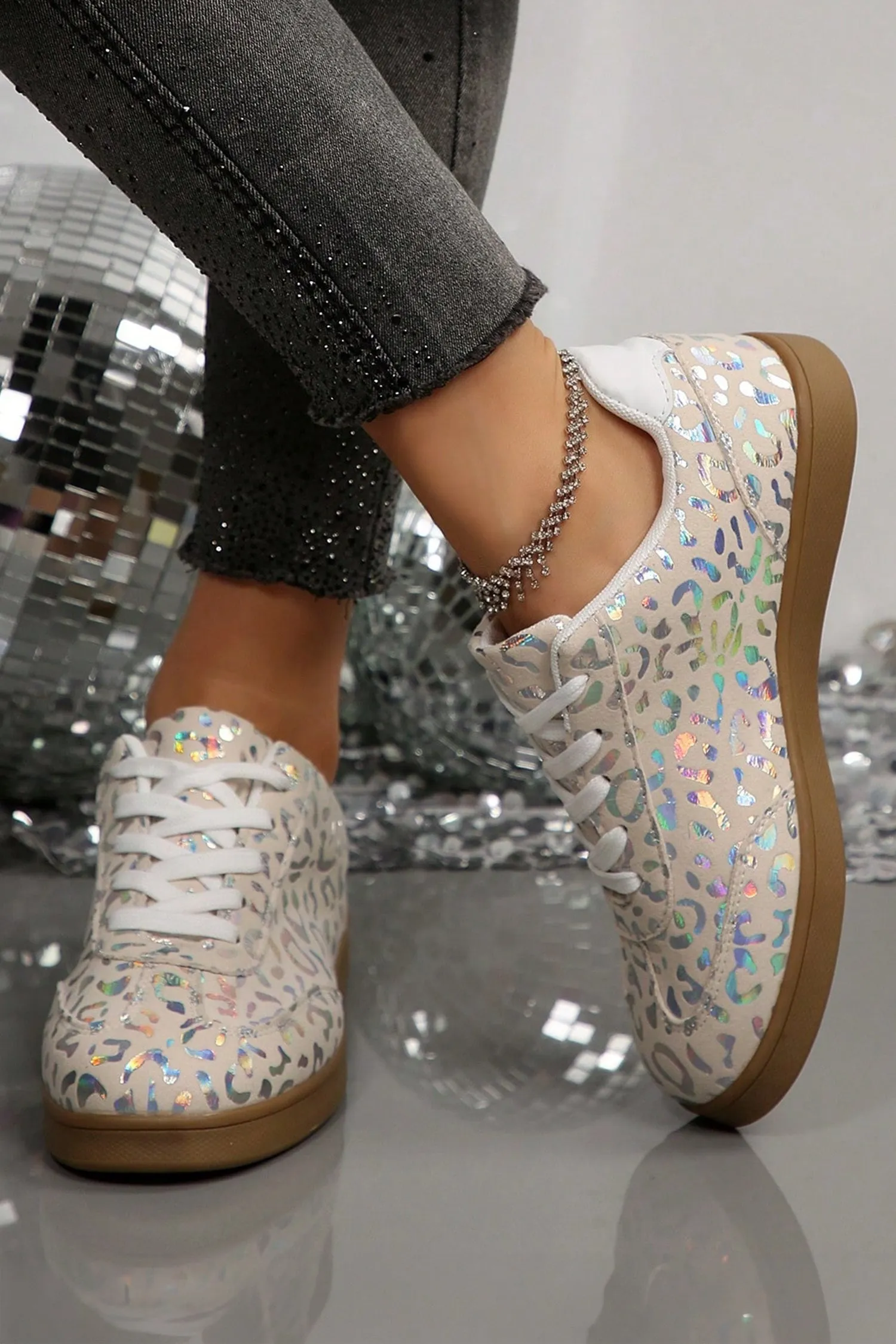 Leopard Print Lace-Up Trainers – White sold by Beagle Boutique product image thumbnail 3