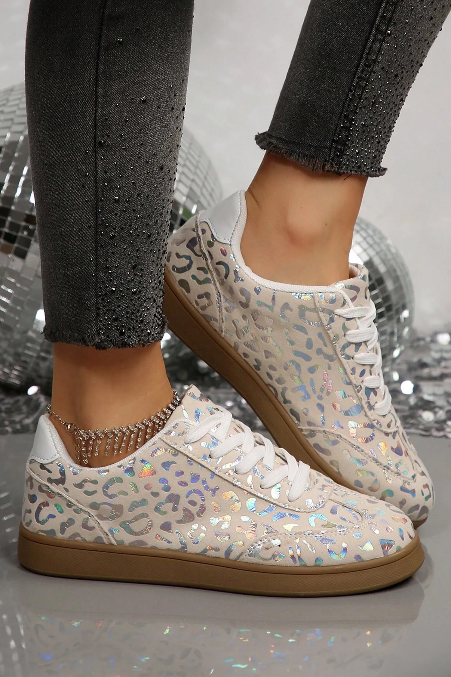 Leopard Print Lace-Up Trainers – White sold by Beagle Boutique product image thumbnail 2