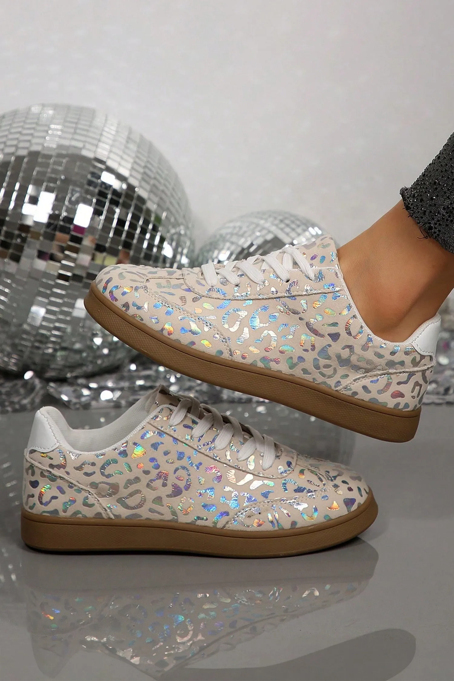Leopard Print Lace-Up Trainers – White sold by Beagle Boutique product image thumbnail 4