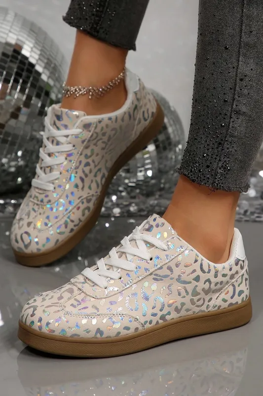 Leopard Print Lace-Up Trainers – White made by eAura