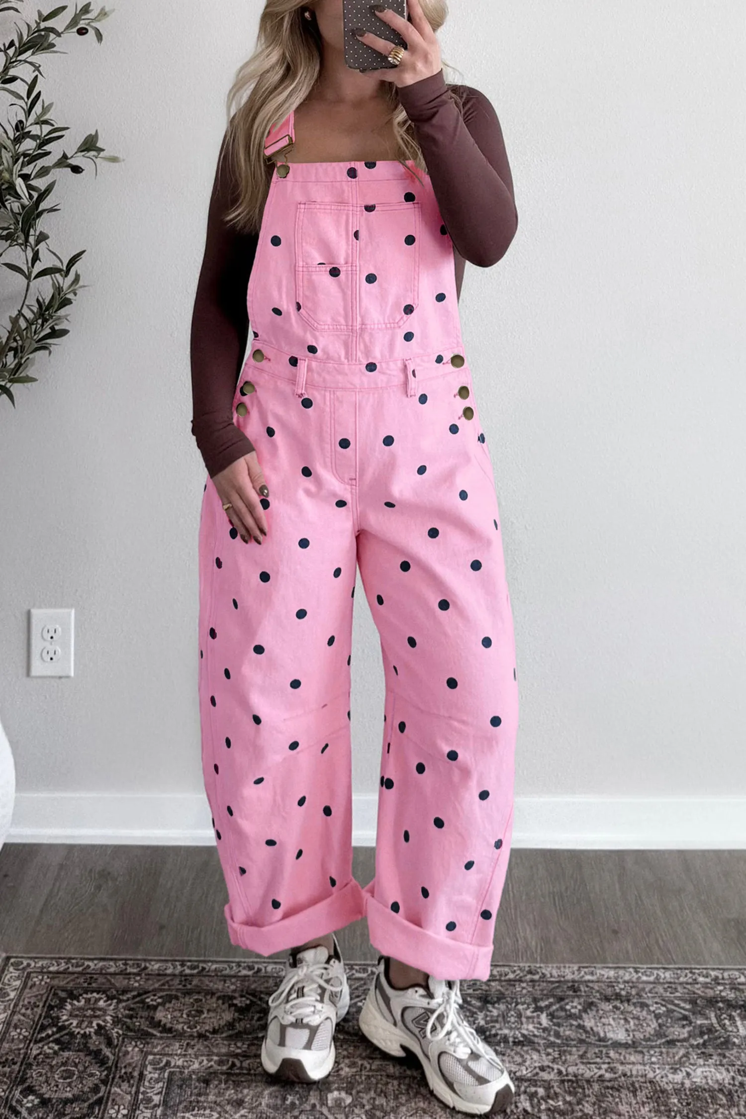 Polka Dot Print Bib Pocket Denim Barrel Overalls sold by Beagle Boutique product image thumbnail 3