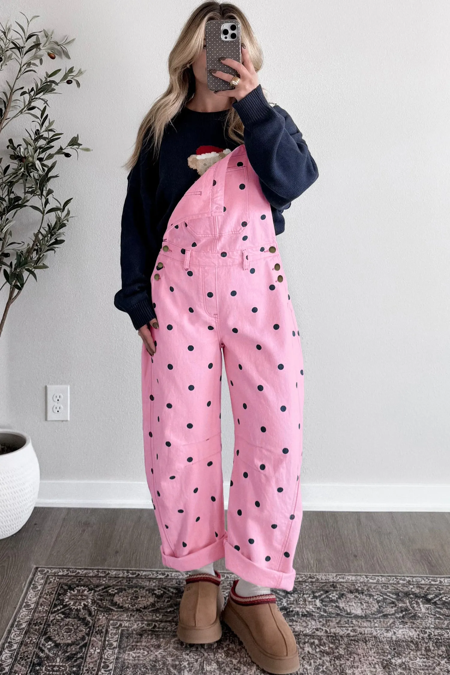 Polka Dot Print Bib Pocket Denim Barrel Overalls sold by Beagle Boutique product image thumbnail 5