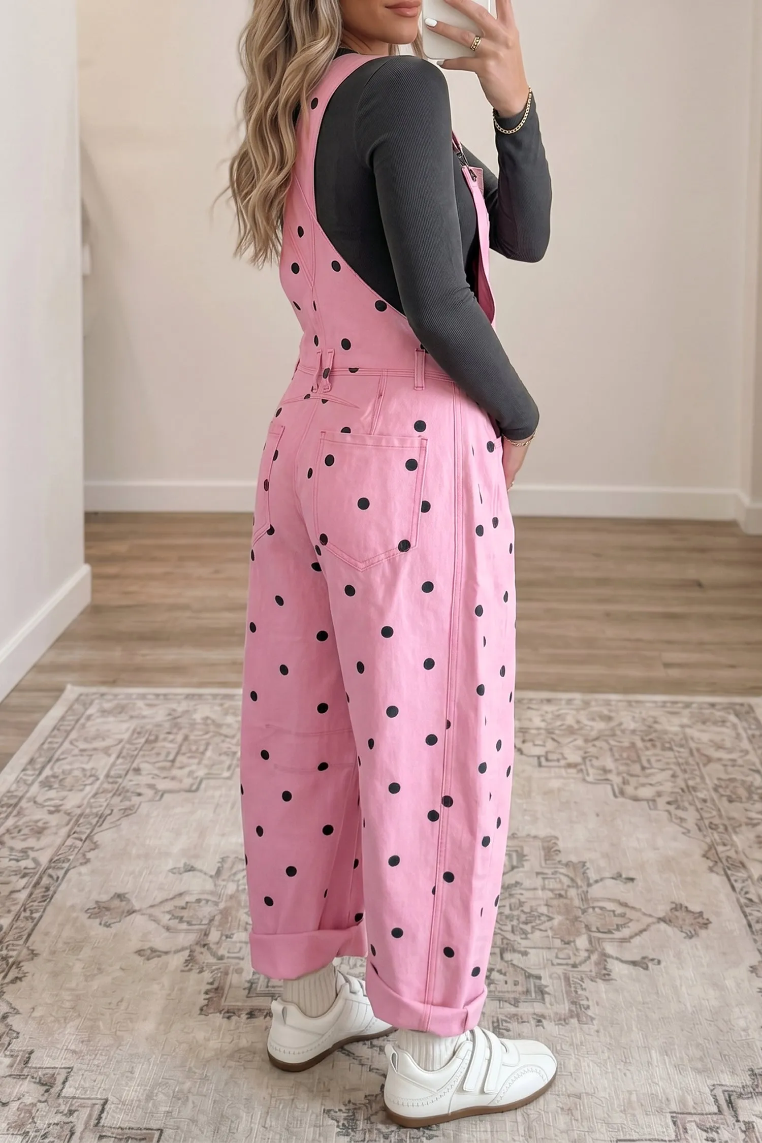 Polka Dot Print Bib Pocket Denim Barrel Overalls sold by Beagle Boutique product image thumbnail 2