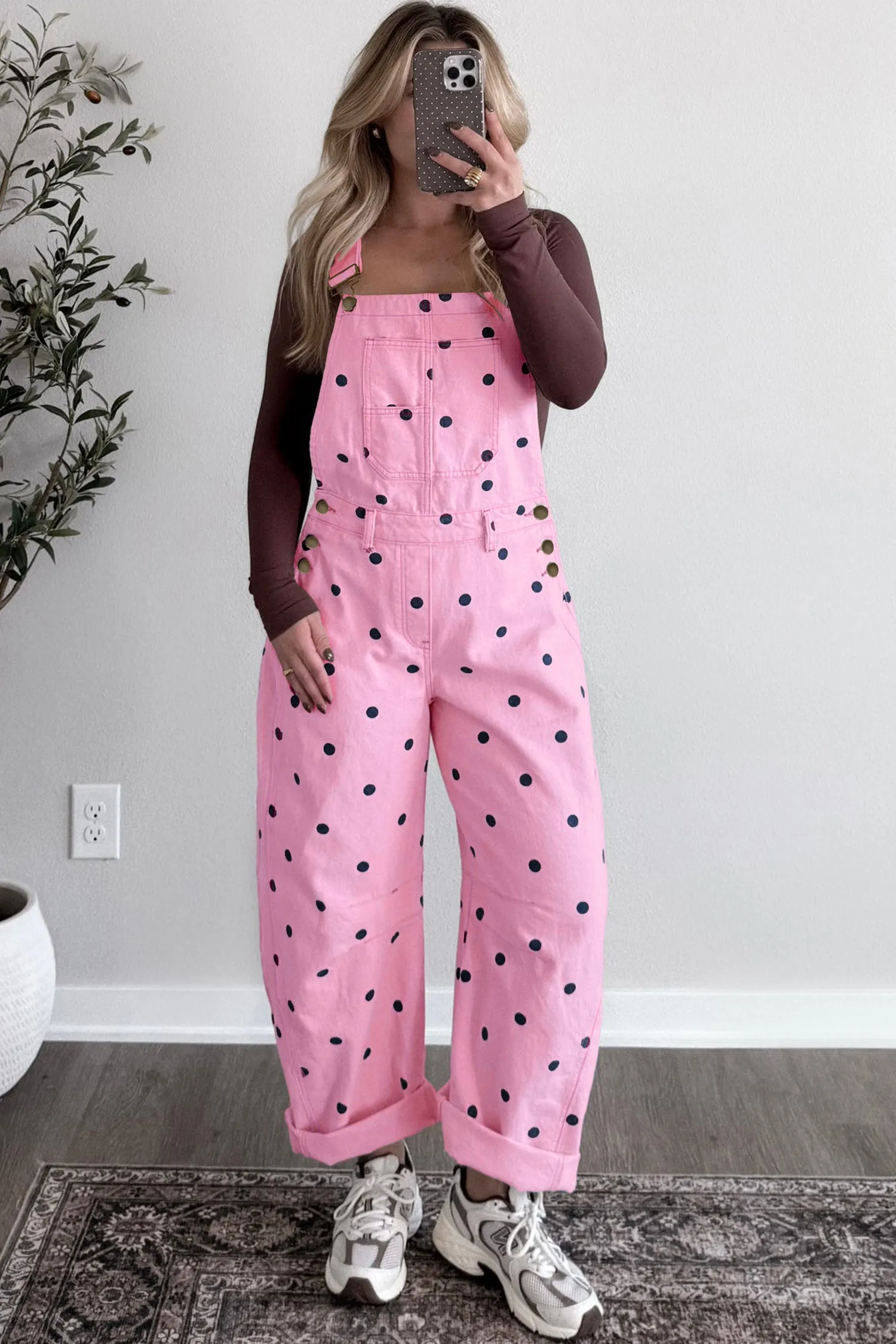 Polka Dot Print Bib Pocket Denim Barrel Overalls sold by Beagle Boutique product image thumbnail 4