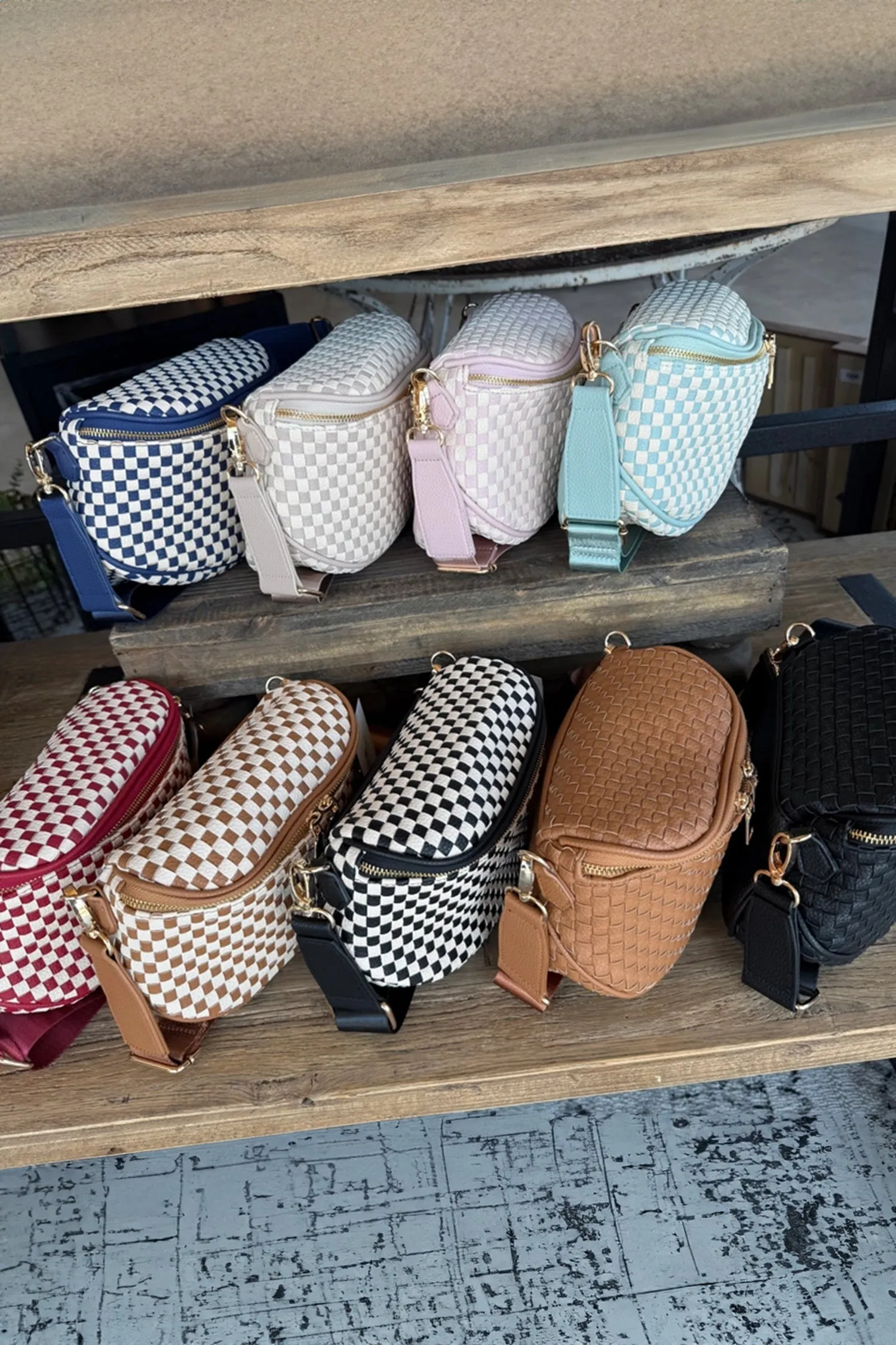 Straw Yellow Checkerboard Woven Zip Crossbody Bag sold by Beagle Boutique product image thumbnail 4