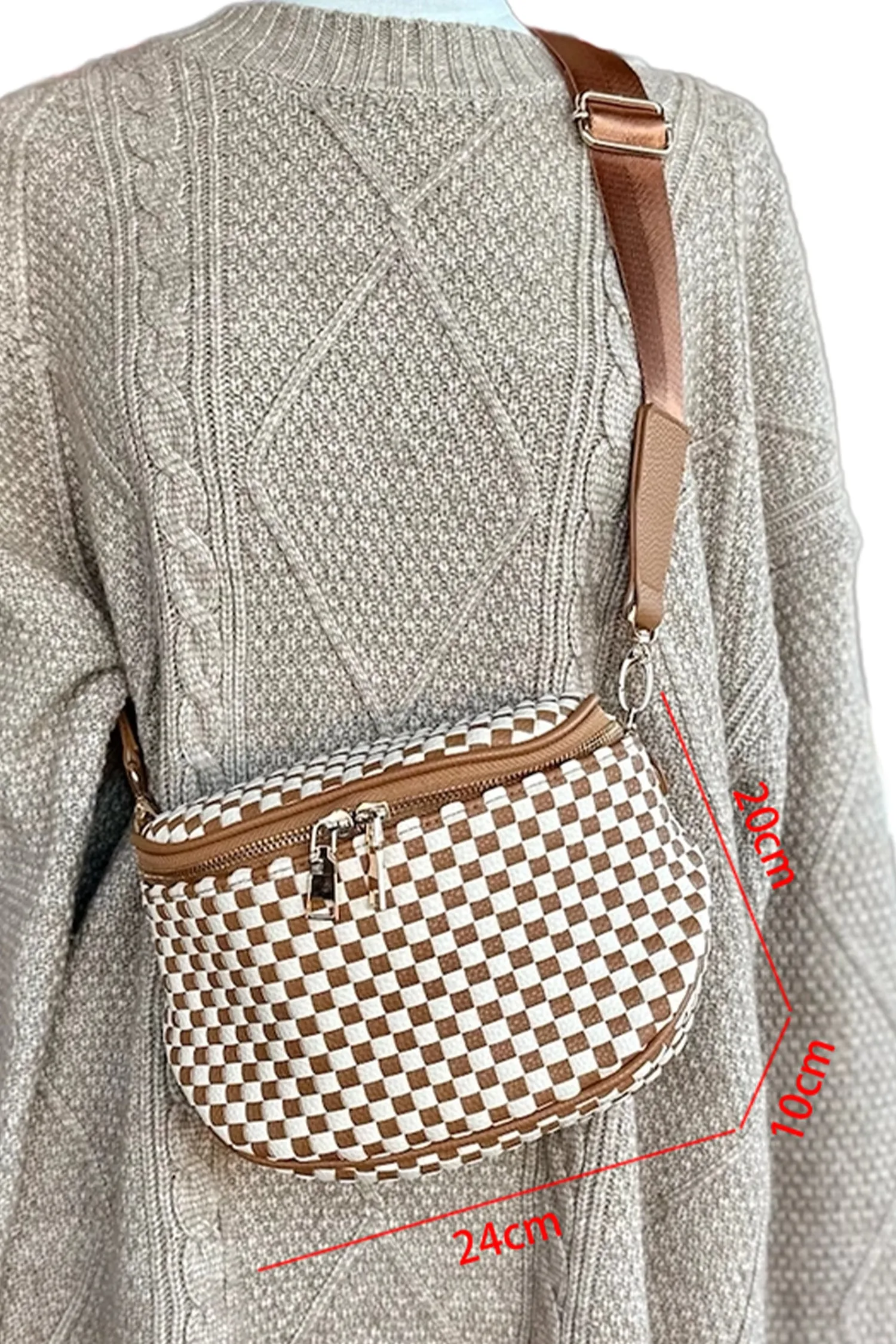 Straw Yellow Checkerboard Woven Zip Crossbody Bag sold by Beagle Boutique product image thumbnail 5