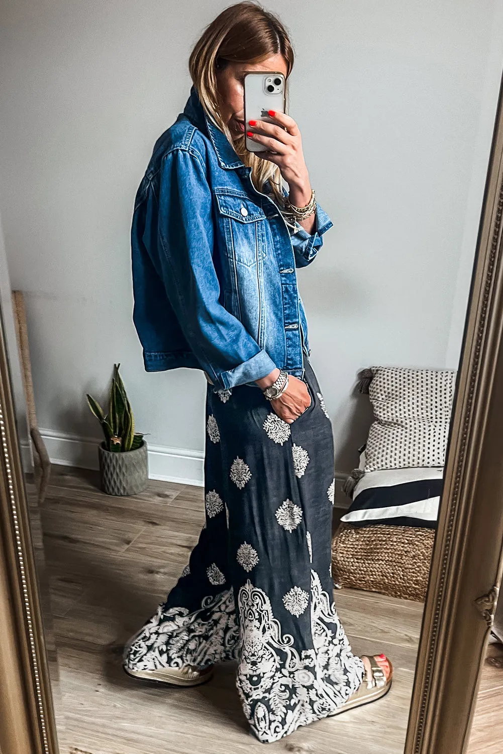 Plus Size Geometric Ethnic Print Drawstring Wide Leg Trousers – Black sold by Beagle Boutique product image thumbnail 3