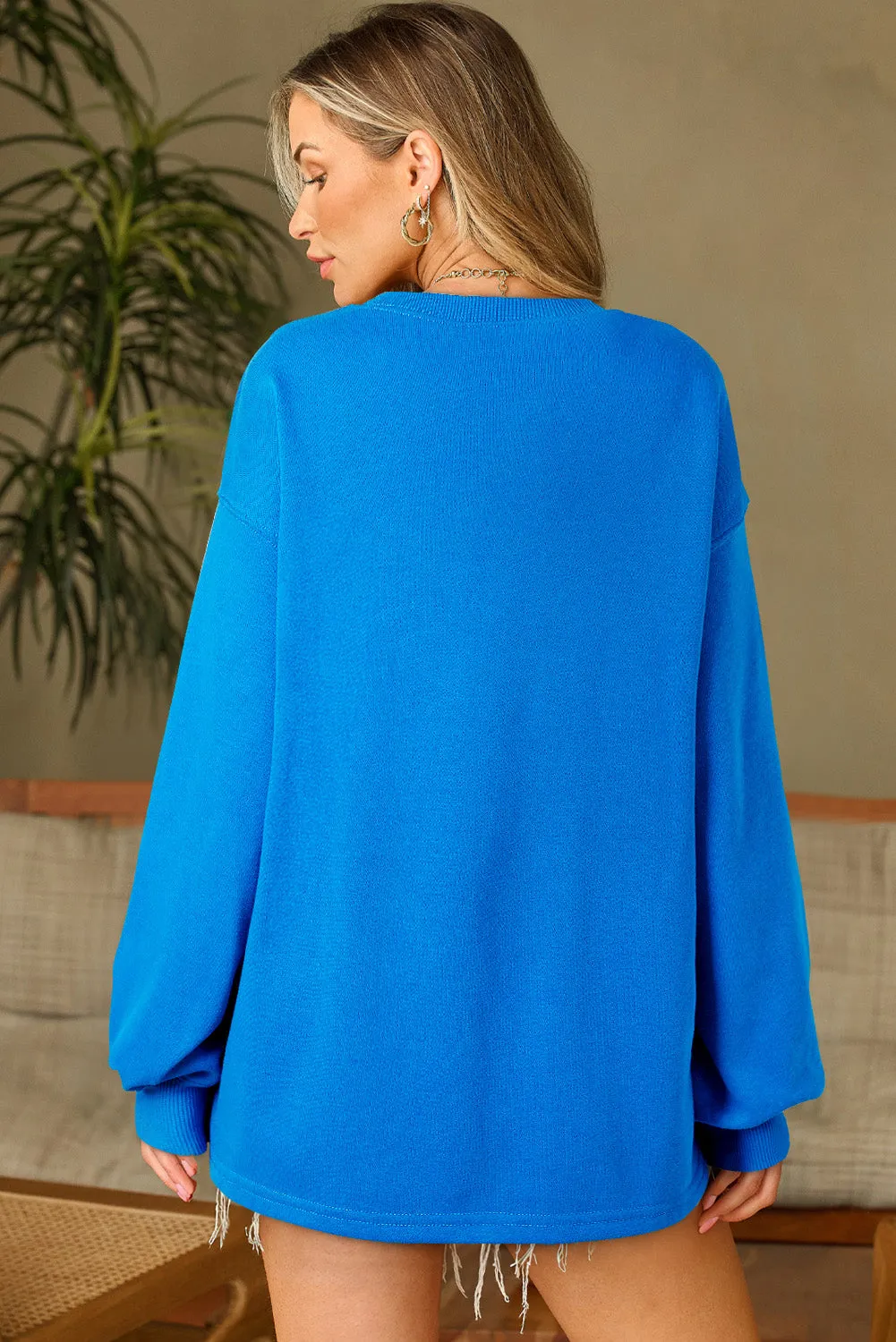 Drop Shoulder Long Sleeve Basic Sweatshirt – Blue sold by Beagle Boutique product image thumbnail 2