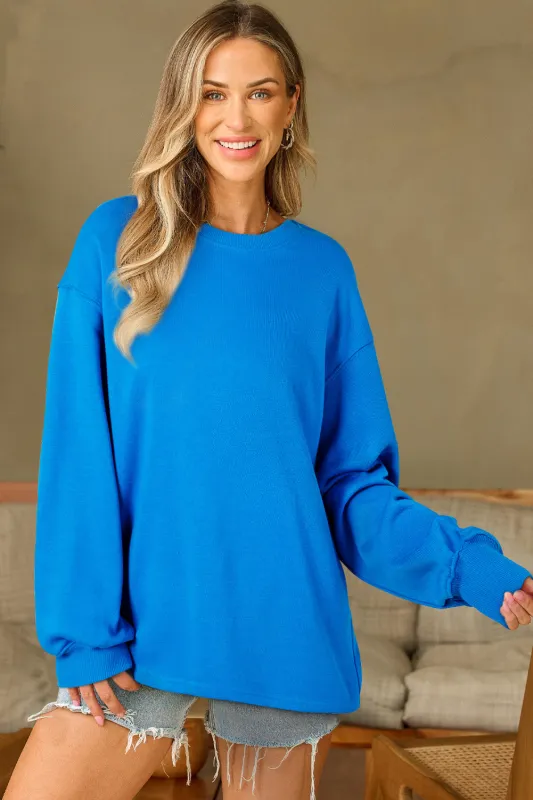 Drop Shoulder Long Sleeve Basic Sweatshirt – Blue made by Beagle Boutique