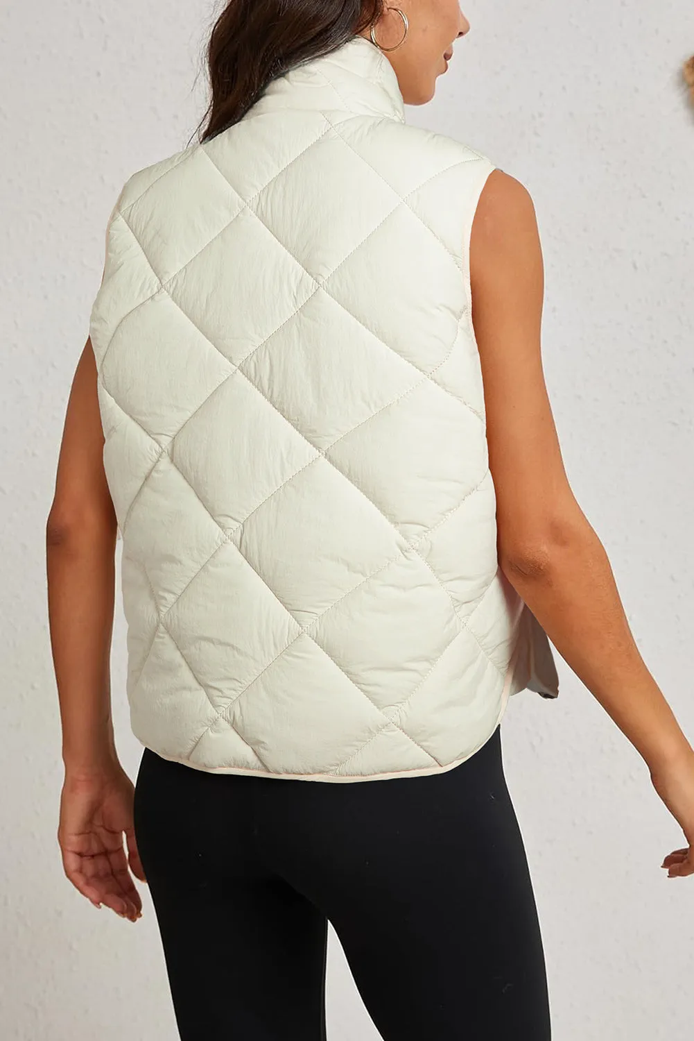 Quilted High Neck Button-Up Pocket Gilet – Beige sold by Beagle Boutique product image thumbnail 2