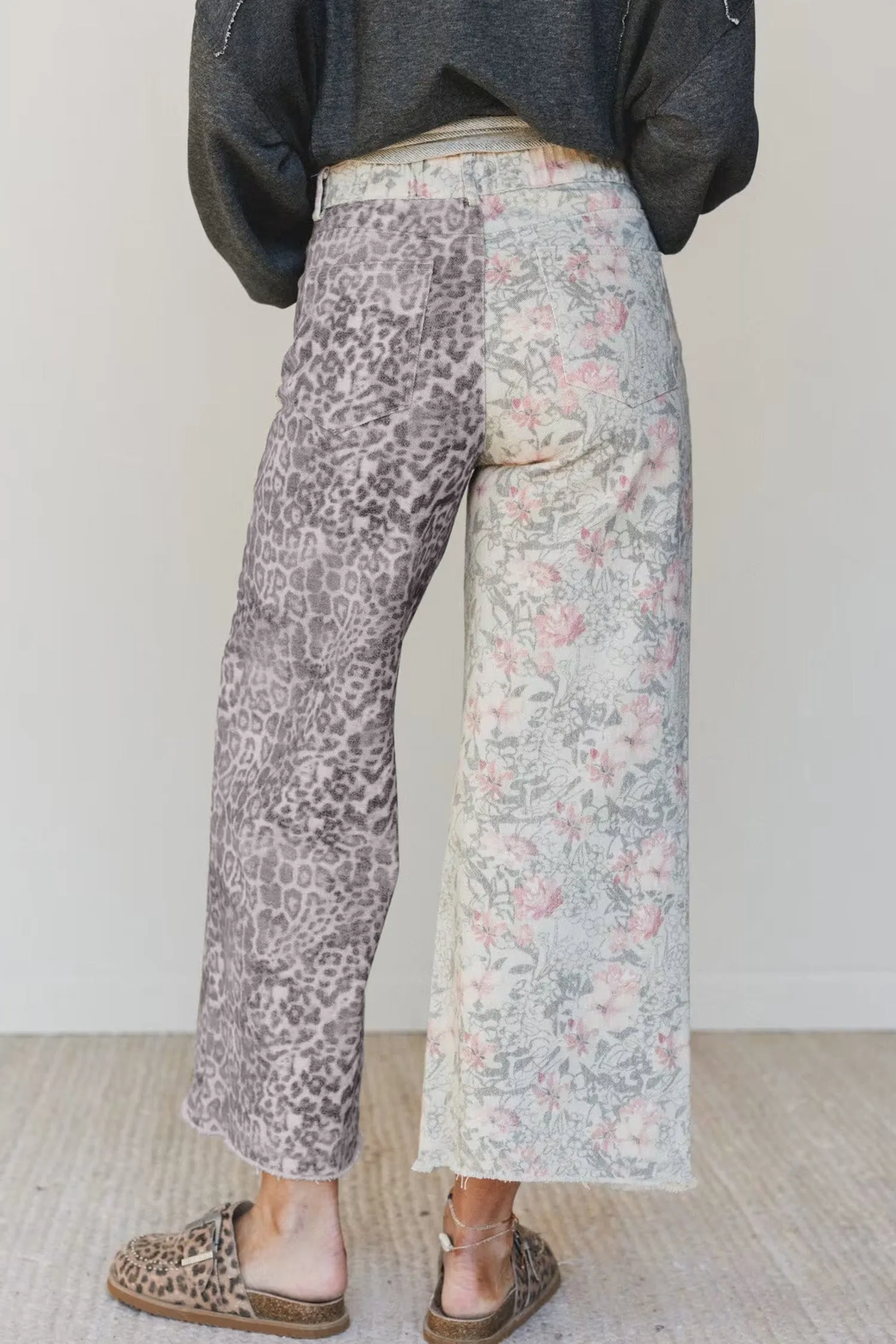Multicolour Retro Floral Leopard Contrast Patchwork Raw Hem Jeans sold by Beagle Boutique product image thumbnail 2