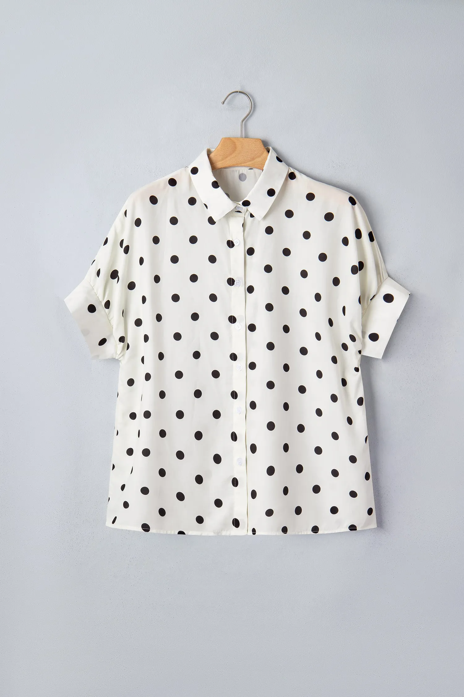 Beige Polka Dot Print Loose Dolman Shirt sold by Beagle Boutique product image thumbnail 3