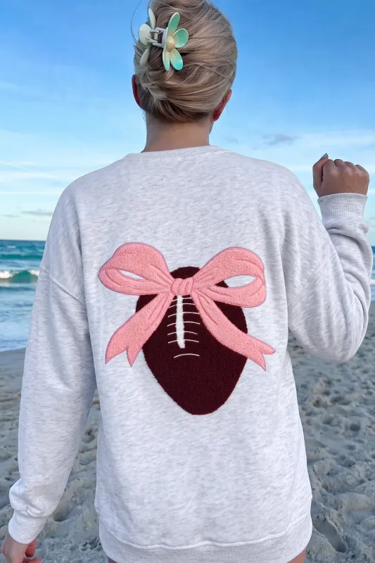 Embroidered Football Bow Back Long Sleeve Sweatshirt – Light Grey made by Beagle Boutique