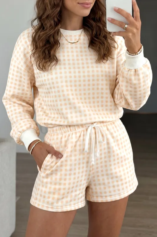 Plaid Baggy Pullover Drawstring Casual Shorts 2pcs Outfit – Yellow made by Beagle Boutique