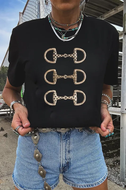 Western Horse Bit Printed Relaxed T Shirt – Black made by eAura