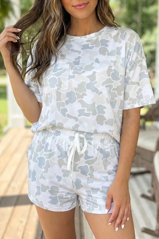Camouflage Print Casual Tee Drawstring Short Set – Multicolour made by Beagle Boutique