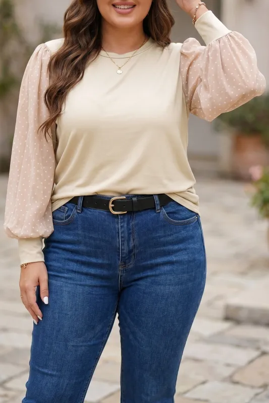 Polka Dot Long Sleeve Round Neck Plus Size Blouse – Parchment made by Beagle Boutique