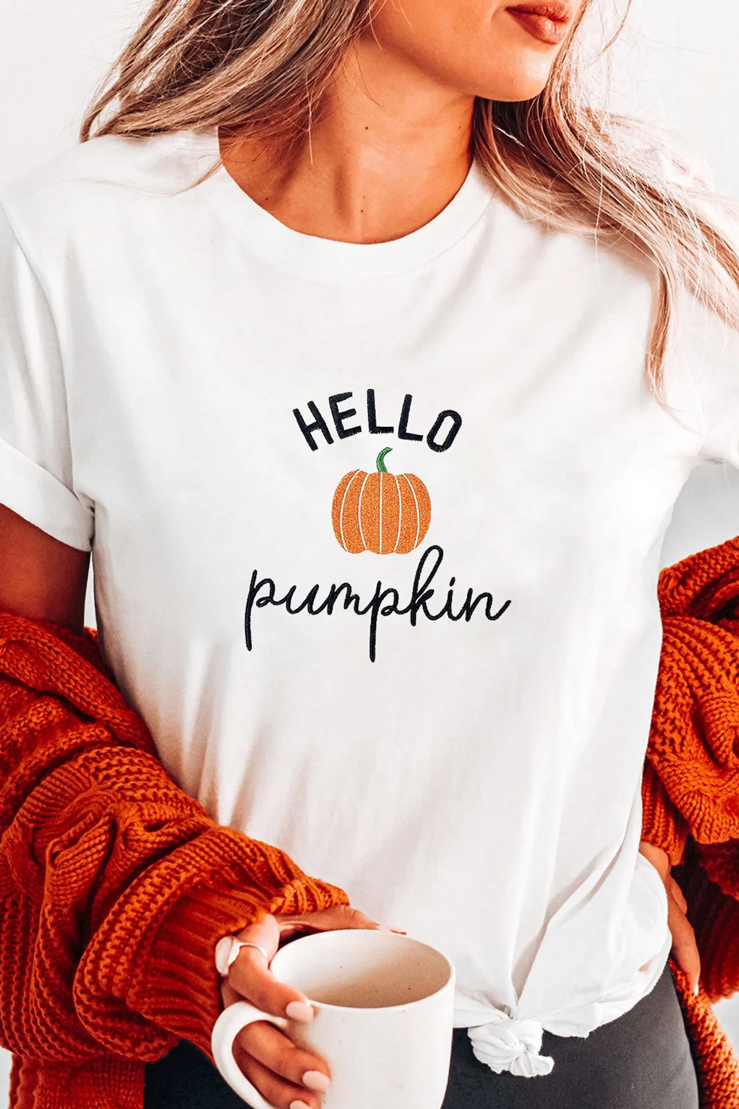 Embroidered Pumpkin Slogan Short Sleeve T-Shirt – White sold by Beagle Boutique product image thumbnail 4
