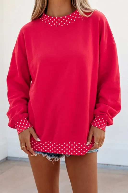 Colourblock Polka Dot Contrast Trim Oversized Sweatshirt – Red made by Beagle Boutique
