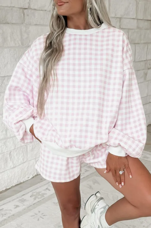 Plaid Baggy Pullover Drawstring Casual Shorts 2pcs Outfit – Pink made by Beagle Boutique
