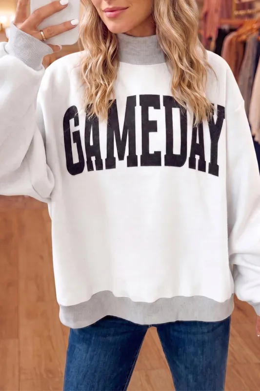 High Neck GAMEDAY/ FOOTBALL Double Side Printed Reversible Sweatshirt – Light Grey made by Beagle Boutique