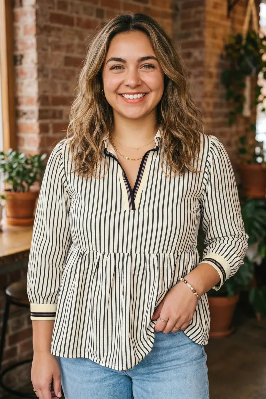 Patchwork Striped V Neck Tunic Plus Size Blouse – Black Stripe made by eAura