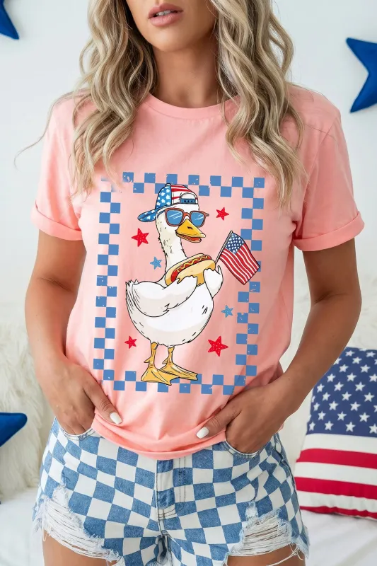 America Goose 4th Of July Patriotic Flag Graphic T Shirt – Pink made by Beagle Boutique
