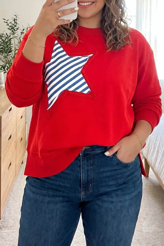 Patch Embroidery Star Colourblock Plus Size Sweatshirt – Fiery Red made by Beagle Boutique